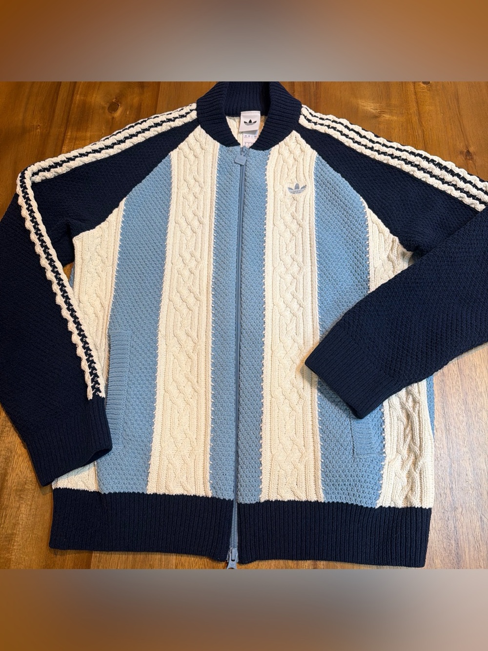 adidas Originals Archive Cutline Knit Track Top Jacket Blue Cream KS7803 Women S